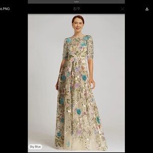 Blue Floral embroidered A- line mother of the bride dress Sz 12 NEW